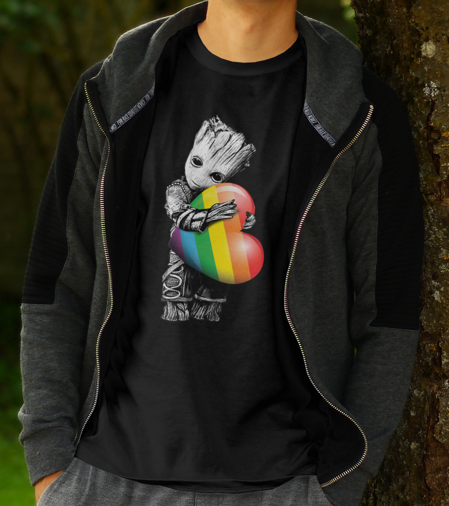 Only Today Cute Tree Creature Hugging Rainbow Heart T-Shirt