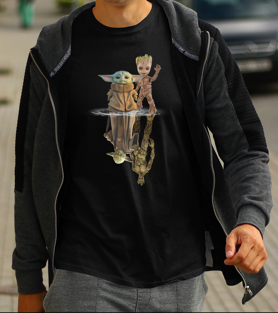 Baby Yoda And Groot Reflection Only Today T-Shirt