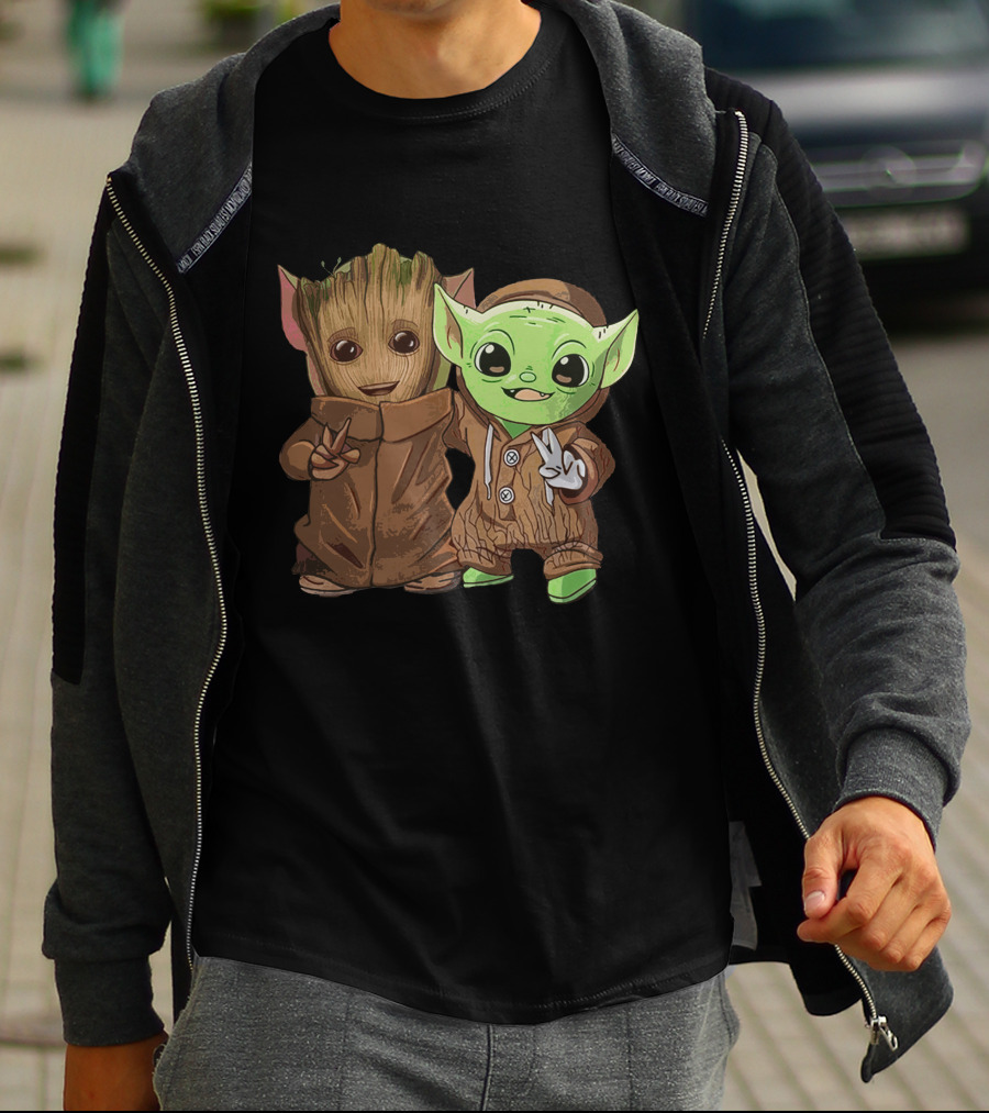 Only Today Baby Groot And Baby Yoda Peace Pals T-Shirt