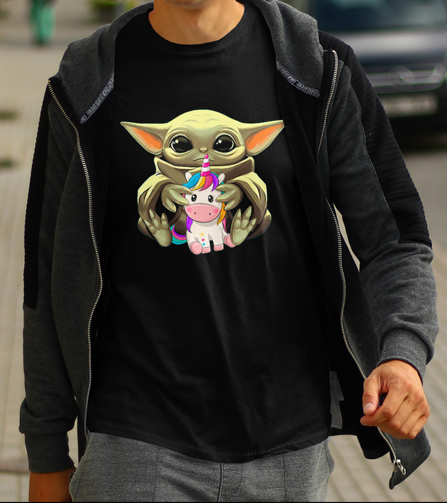 Baby Yoda With Unicorn Hug T-Shirt