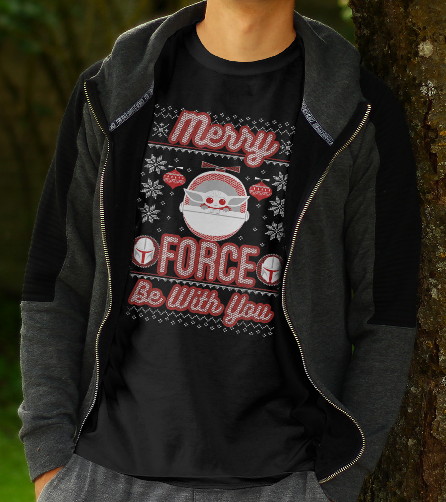 Merry Force Be With You Mandalorian Child Holiday T-Shirt