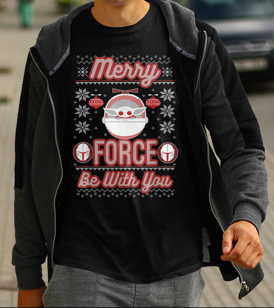 Merry Force Be With You Mandalorian Child Holiday T-Shirt