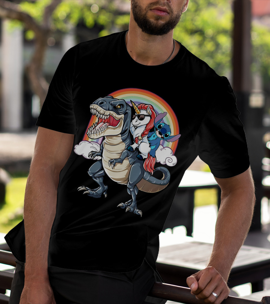 Stitch Riding T-Rex Unicorn T-Shirt