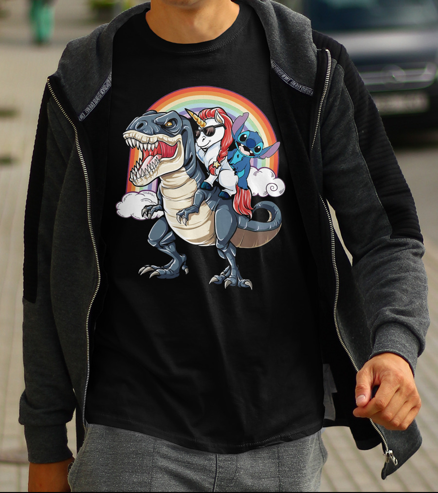 Stitch Riding T-Rex Unicorn T-Shirt