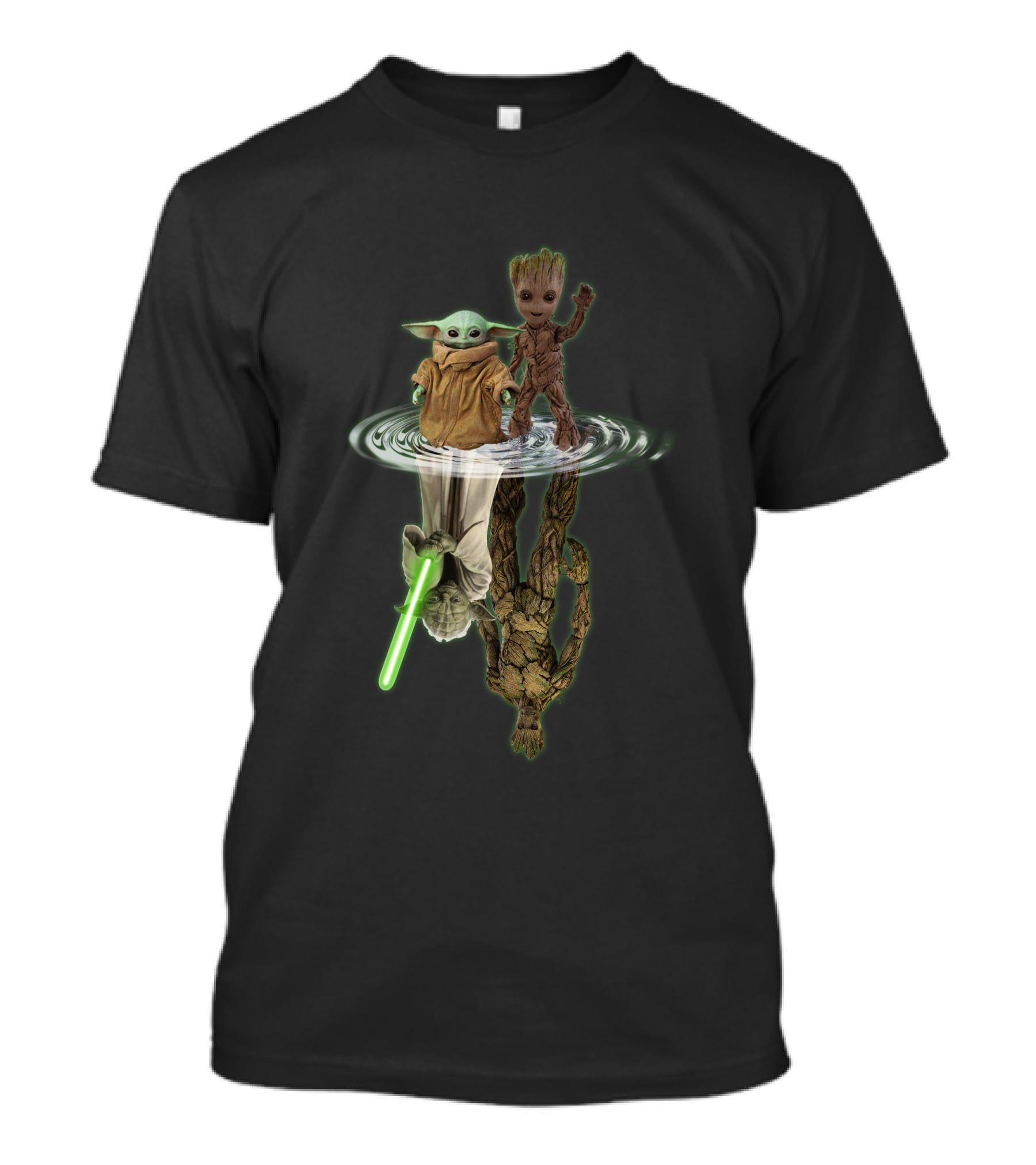 Yoda And Groot Reflection With Lightsaber ZN375 T-Shirt