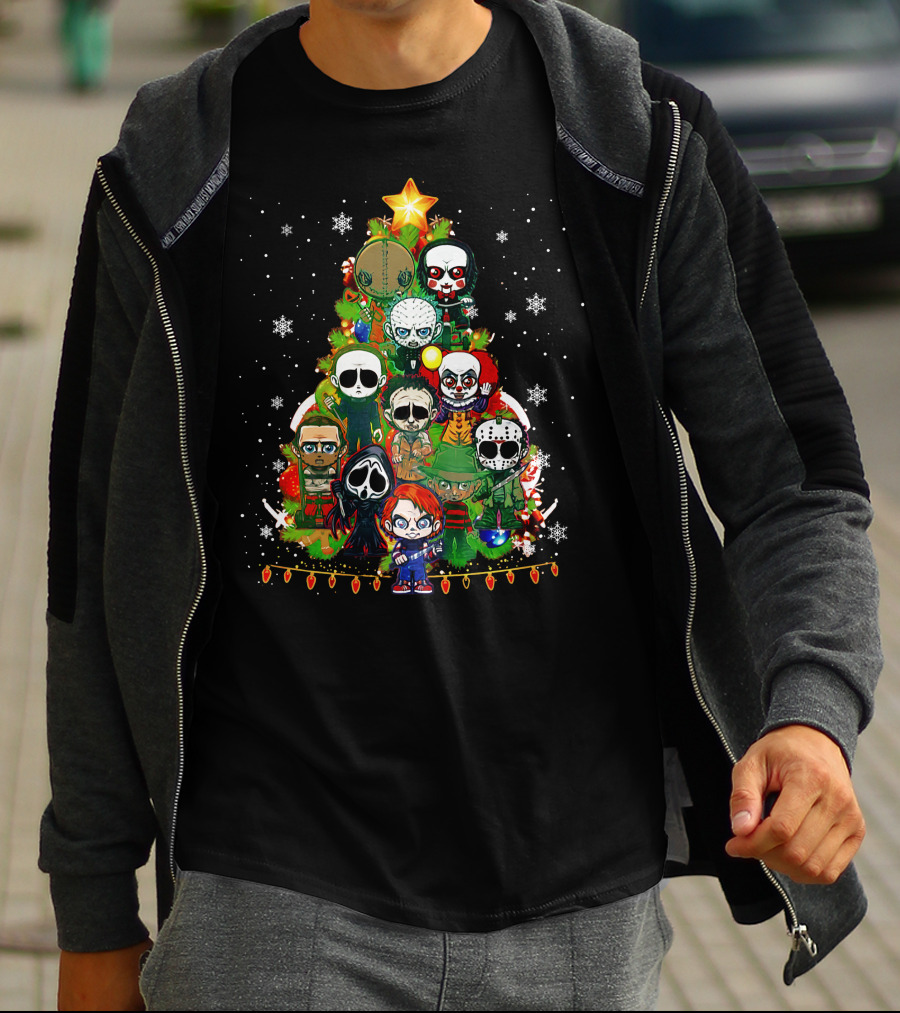 Horror Christmas Tree Featuring Iconic Characters ZN838 T-Shirt