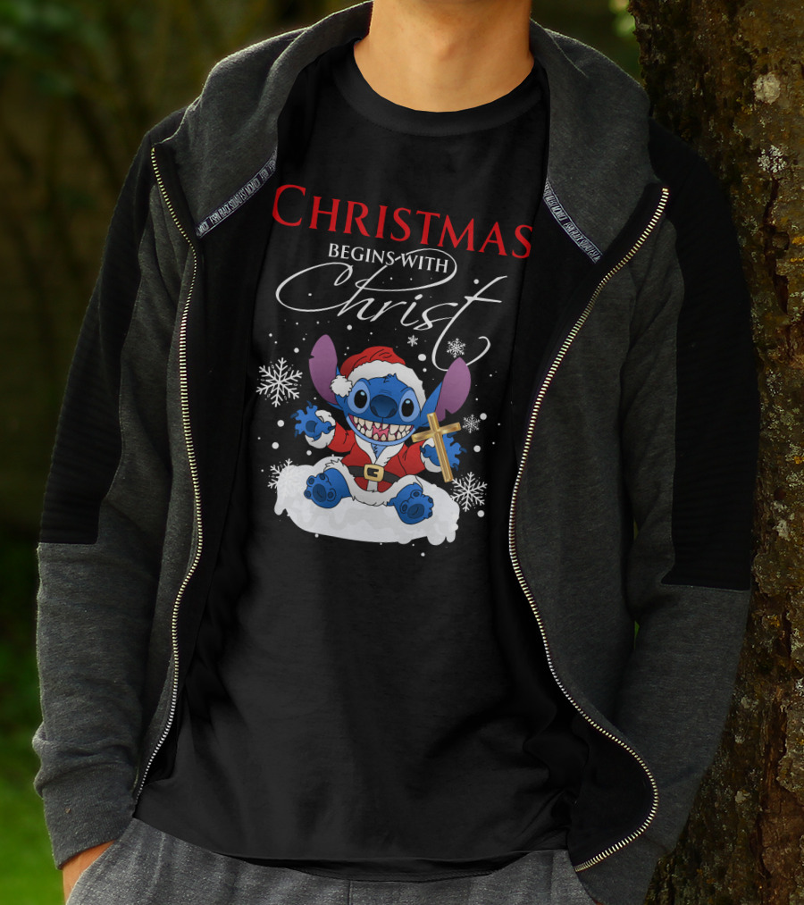 Christmas Begins With Christ Stitch Premium ZN722 T-Shirt