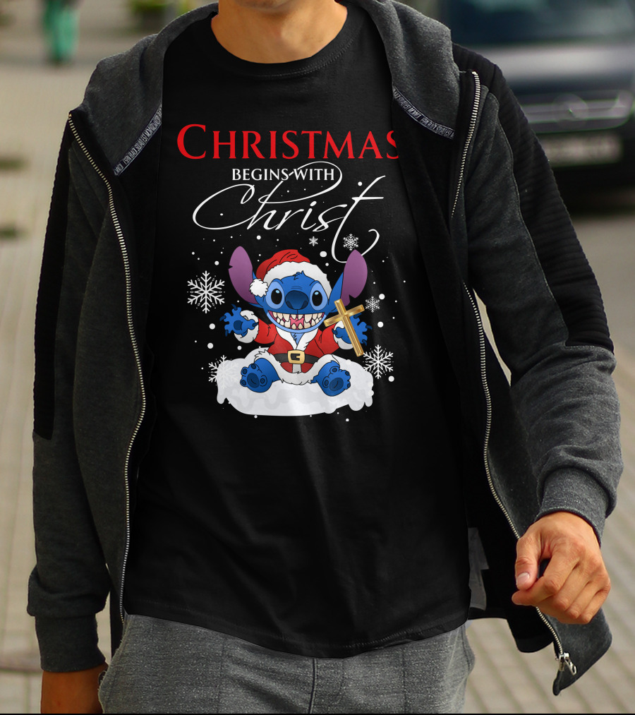 Christmas Begins With Christ Stitch Premium ZN722 T-Shirt