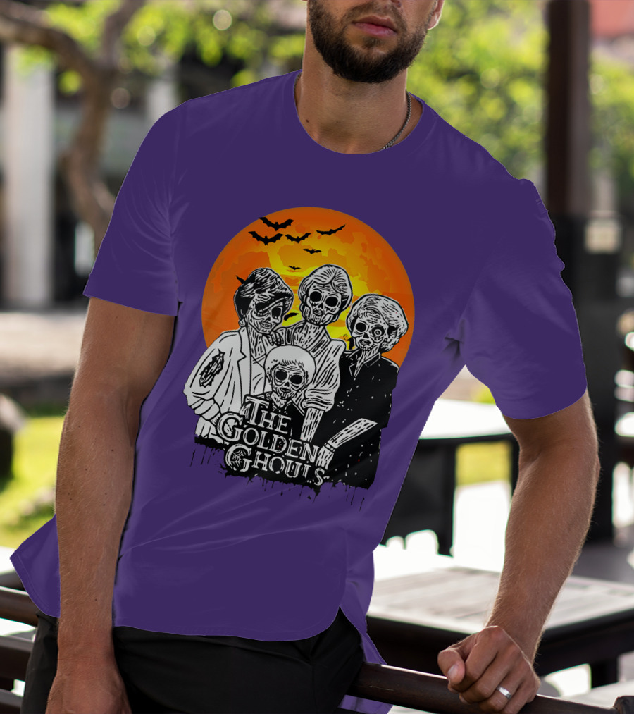 The Golden Ghouls Zombie Skeletons With Bats And Full Moon ZN385 T-Shirt