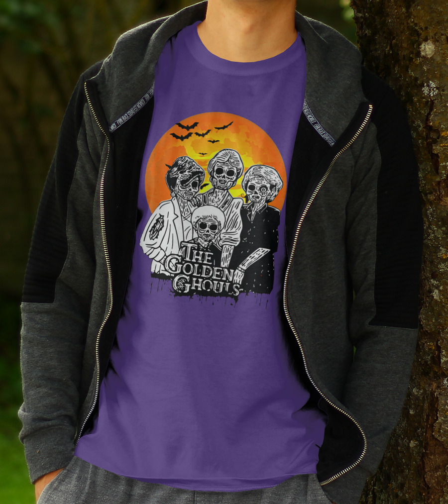The Golden Ghouls Zombie Skeletons With Bats And Full Moon ZN385 T-Shirt