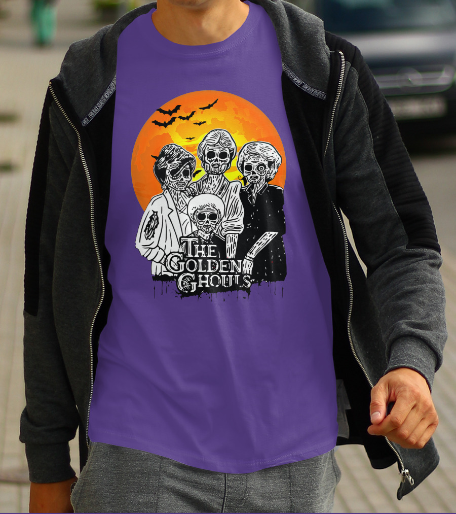 The Golden Ghouls Zombie Skeletons With Bats And Full Moon ZN385 T-Shirt