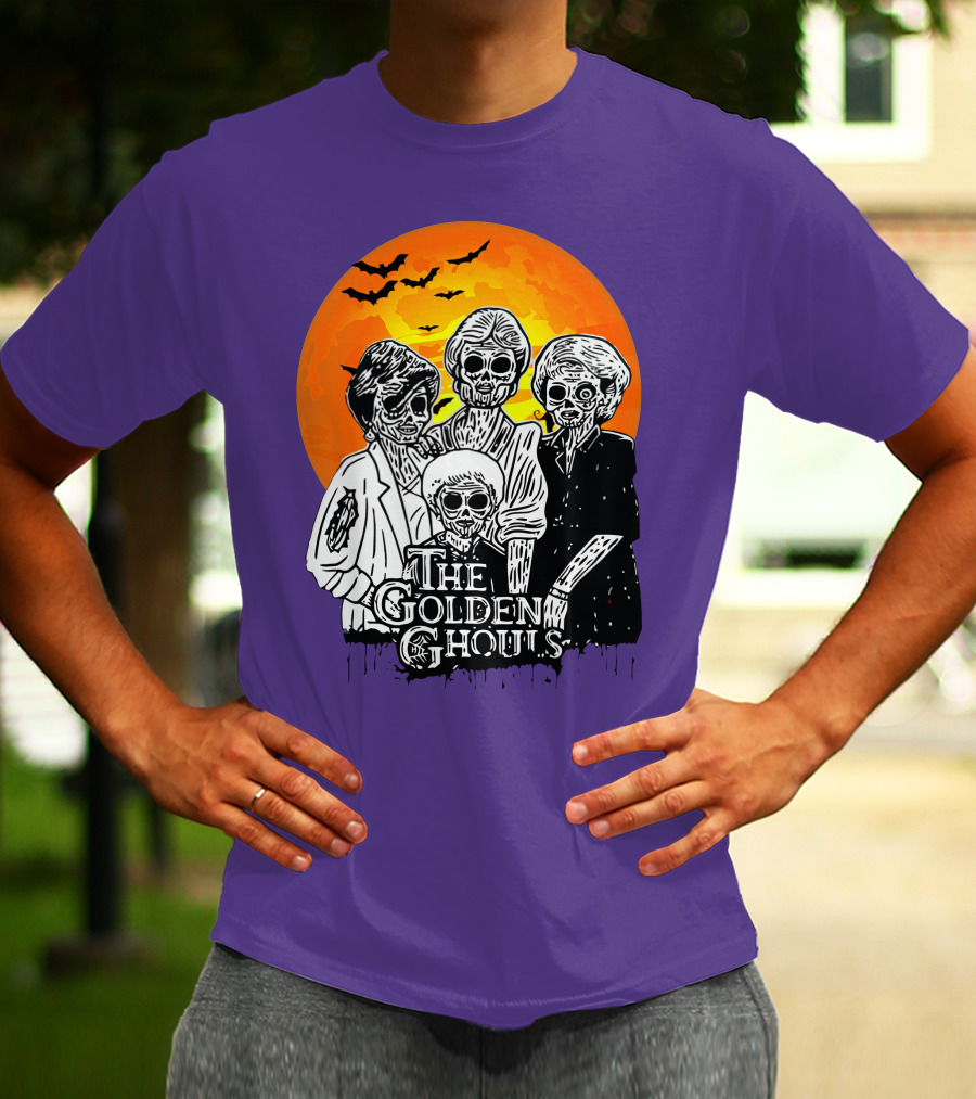 The Golden Ghouls Zombie Skeletons With Bats And Full Moon ZN385 T-Shirt