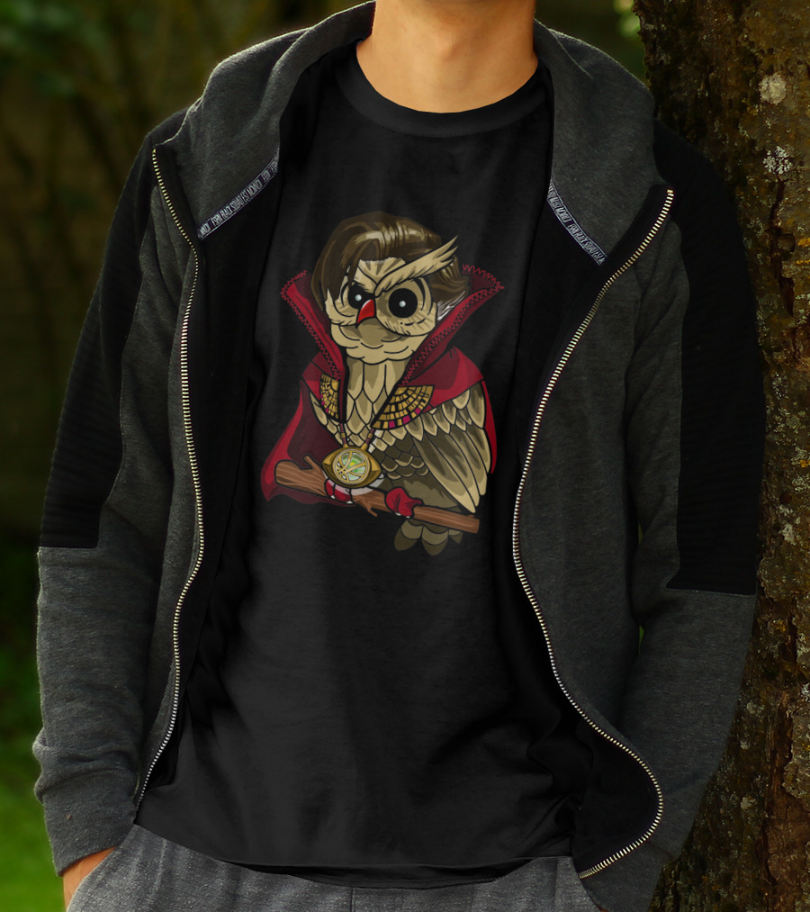 Dr. Strange Owl Parody Cape And Amulet Creative Superhero Fusion T-Shirt