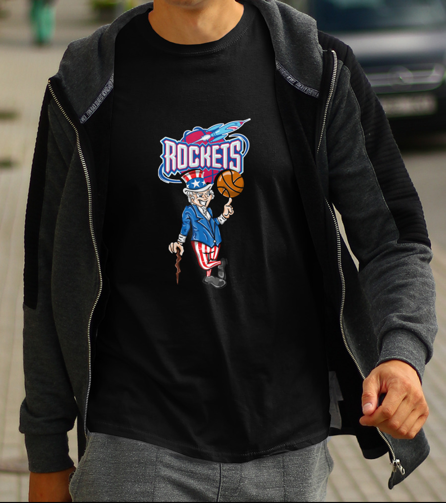 Houston Rockets Uncle Sam Patriotic Basketball Theme T-Shirt