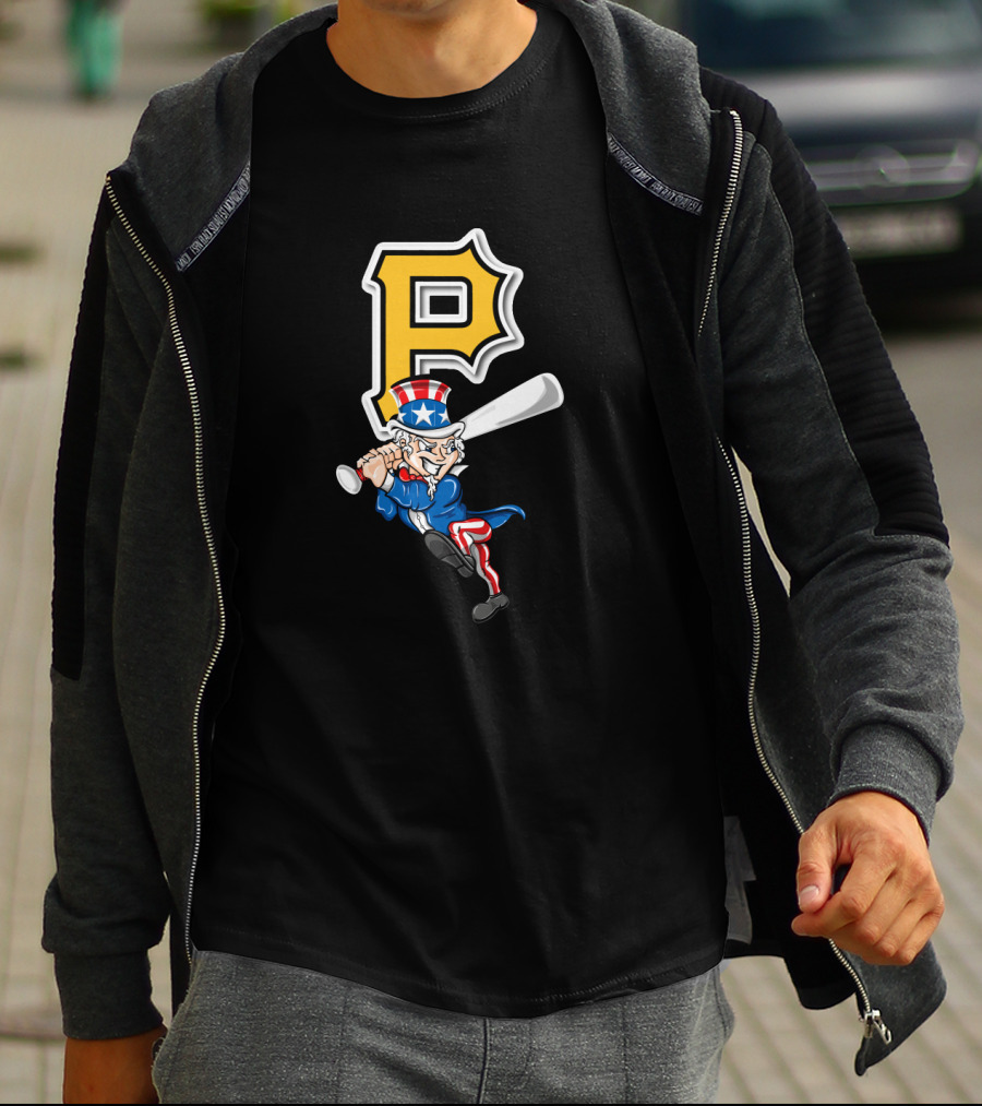 Pittsburgh Pirates Logo Uncle Sam Swinging Bat 4Th Of July Theme T-Shirt