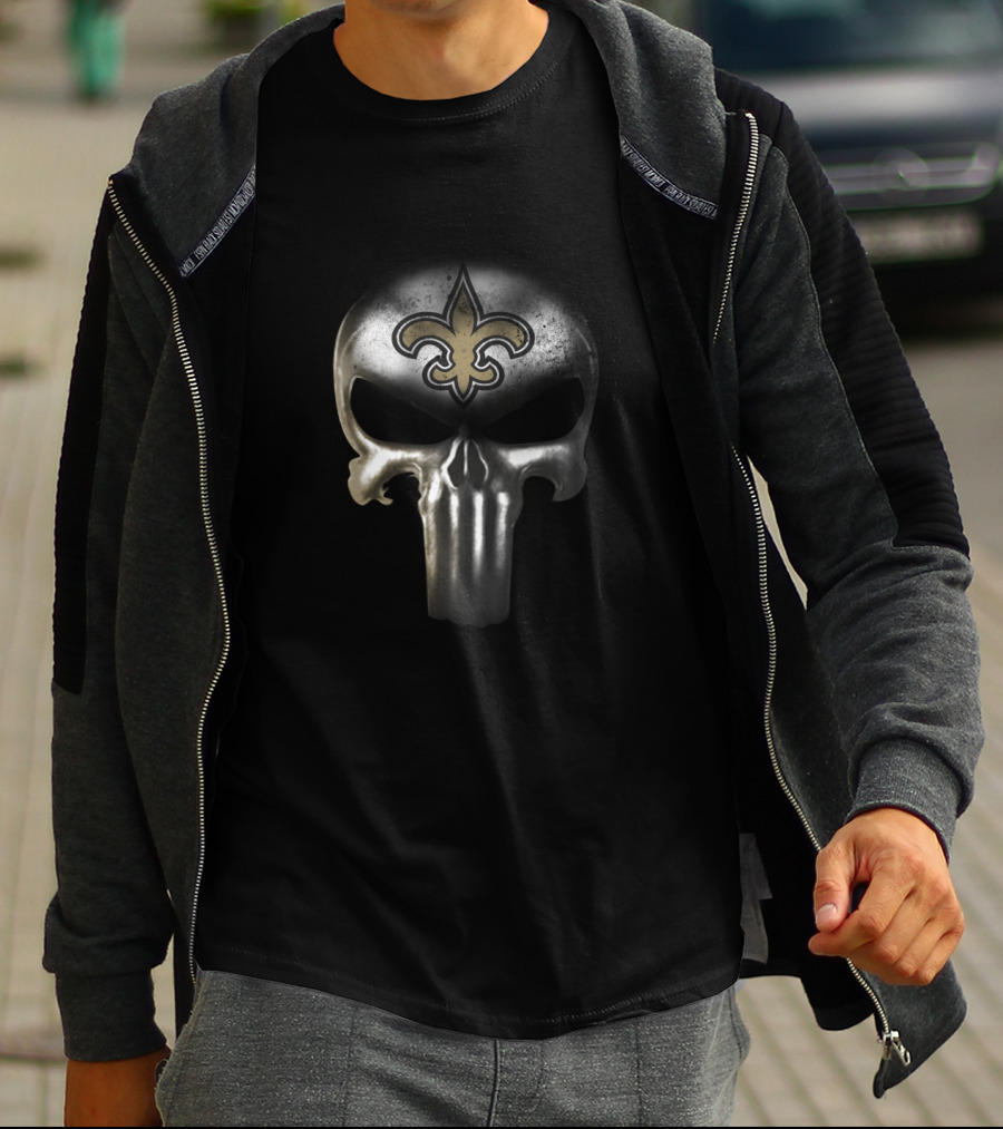 New Orleans Saints Punisher Skull Design For Fans T-Shirt