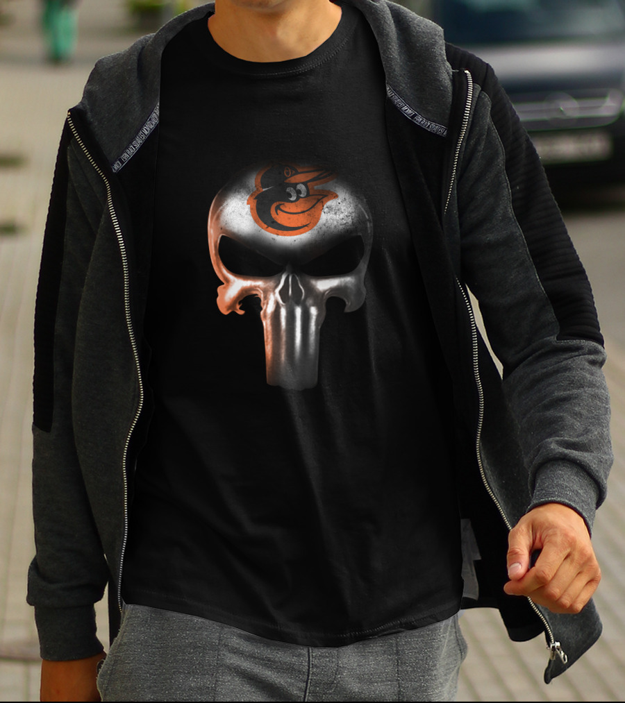 Punisher Skull With Baltimore Orioles Logo For Fans T-Shirt