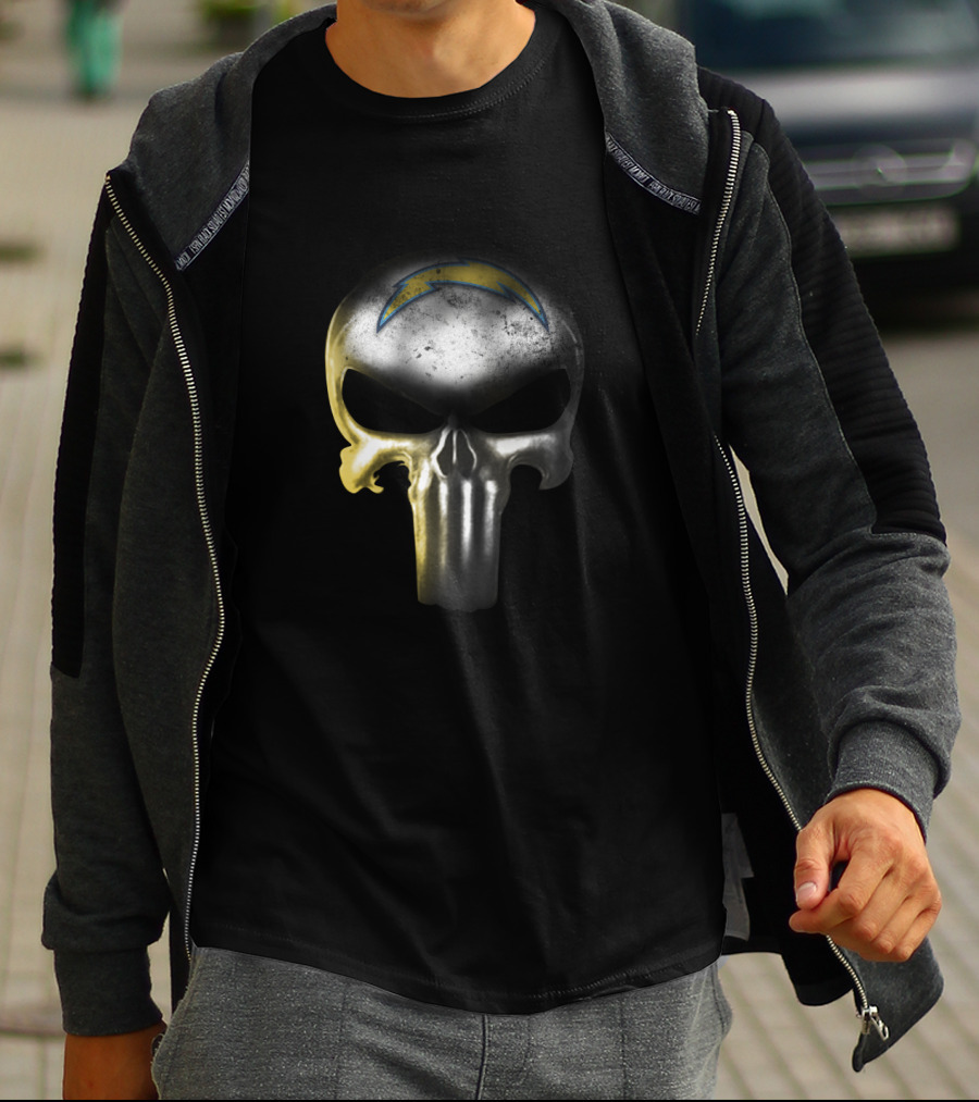 The Punisher Skull With Los Angeles Chargers Bolt Logo For Fans T-Shirt