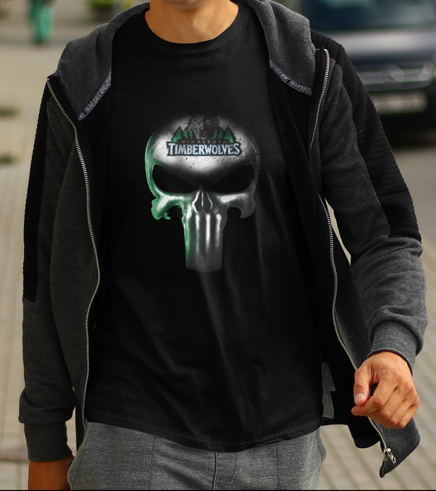 Minnesota Timberwolves Fans Punisher Skull T-Shirt