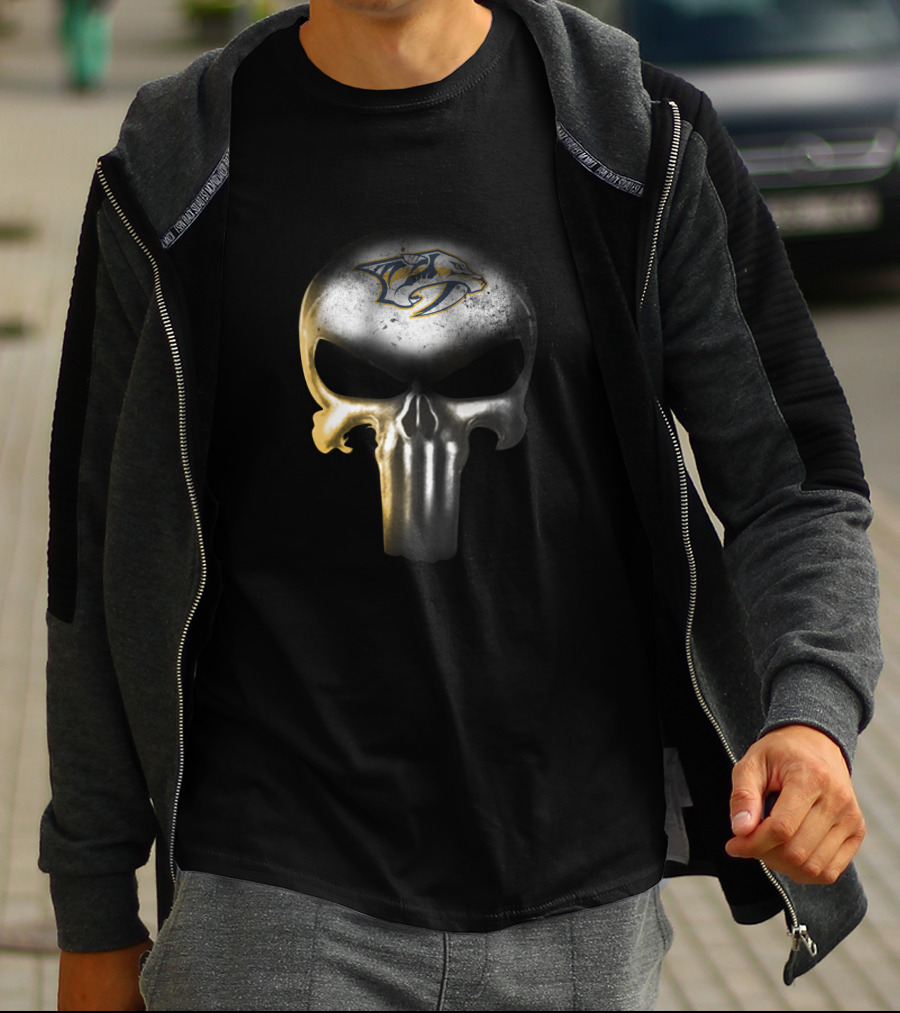 Nashville Predators Fans Punisher Skull Combination With Team T-Shirt