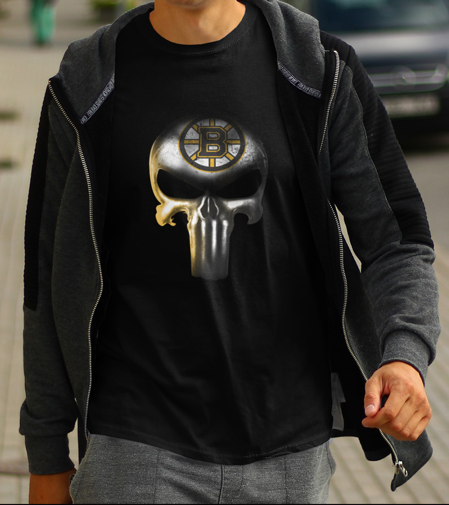 Boston Bruins Punisher Skull Logo Fusion T-Shirt