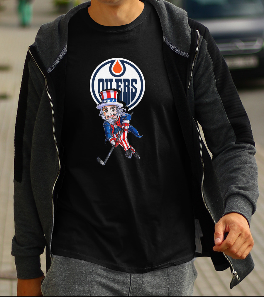 Uncle Sam Hockey Player Edmonton Oilers 4Th Of July T-Shirt