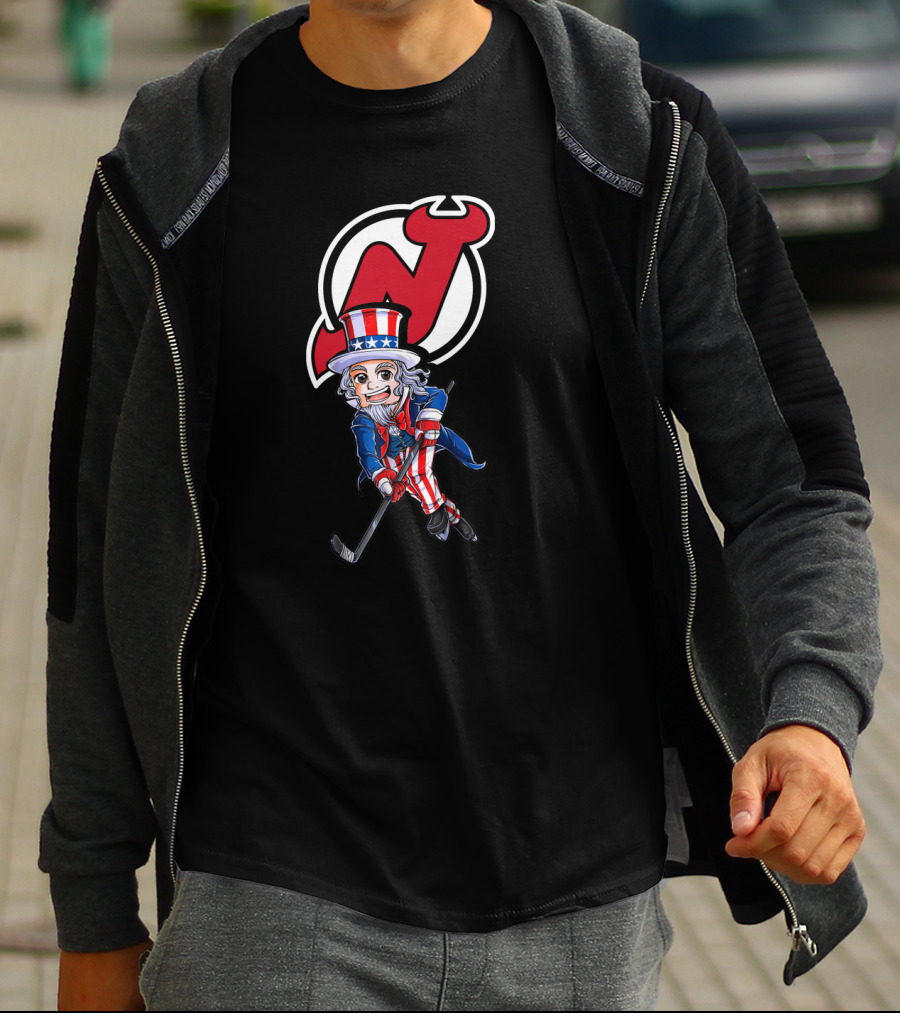 Uncle Sam Hockey Action With New Jersey Devils Independence Day T-Shirt