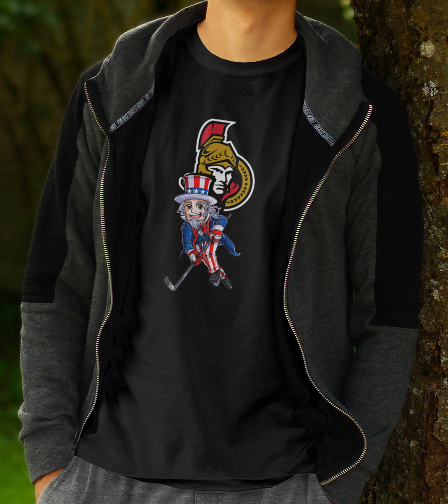 Uncle Sam Hockey With Ottawa Senators Emblem For 4Th Of July T-Shirt