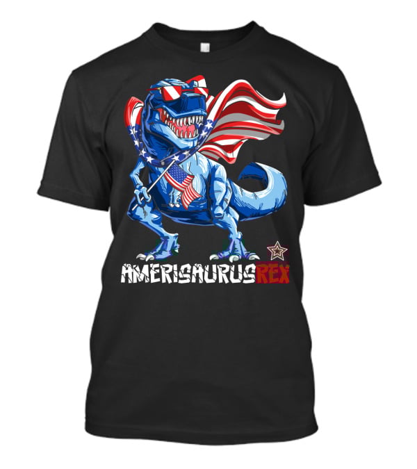 Amerisaurus Rex Dinosaur With Usa Flag And Star Sunglasses For Patriotic 4Th Of July T-Shirt