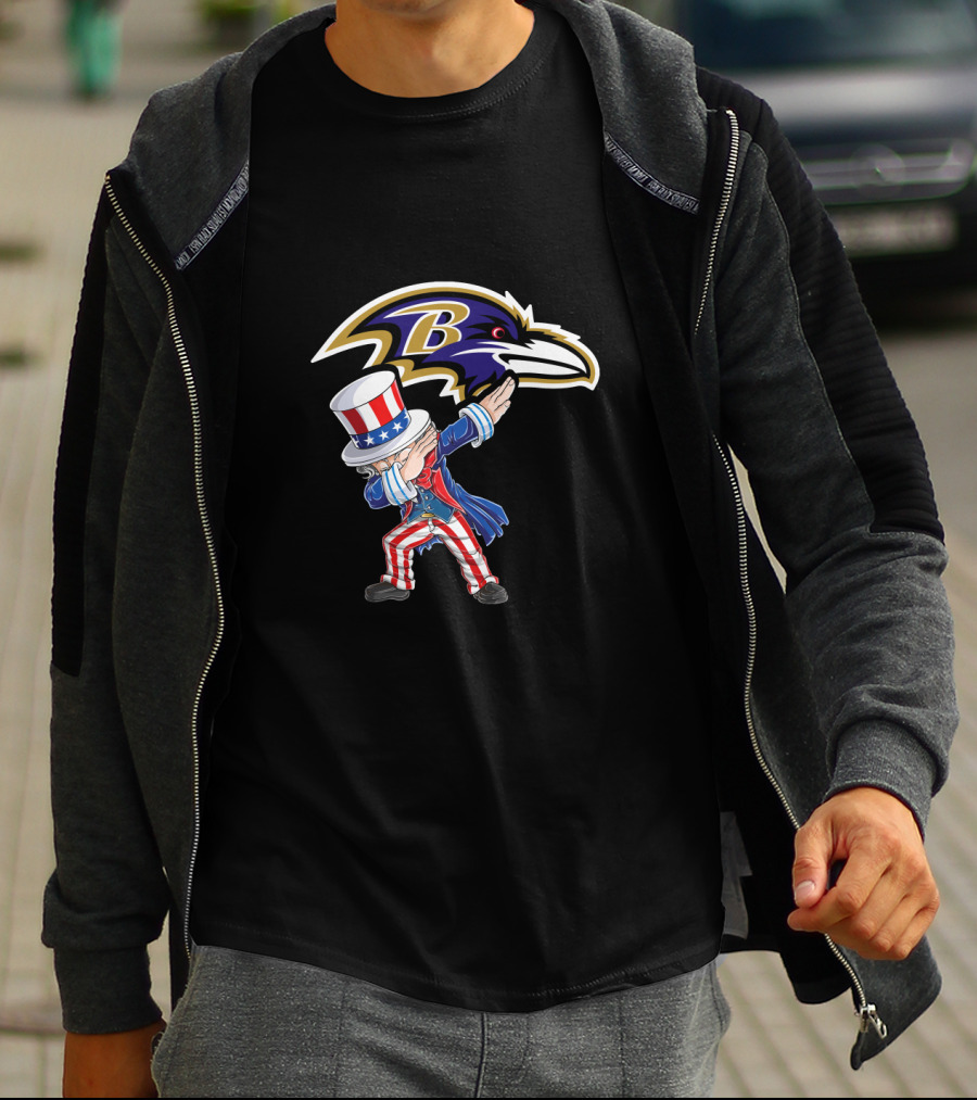 Uncle Sam Dabbing Baltimore Ravens 4Th July Celebration Fan T-Shirt