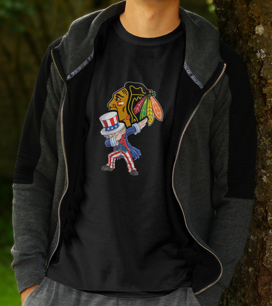 Uncle Sam Dabbing Chicago Blackhawks 4Th Of July T-Shirt