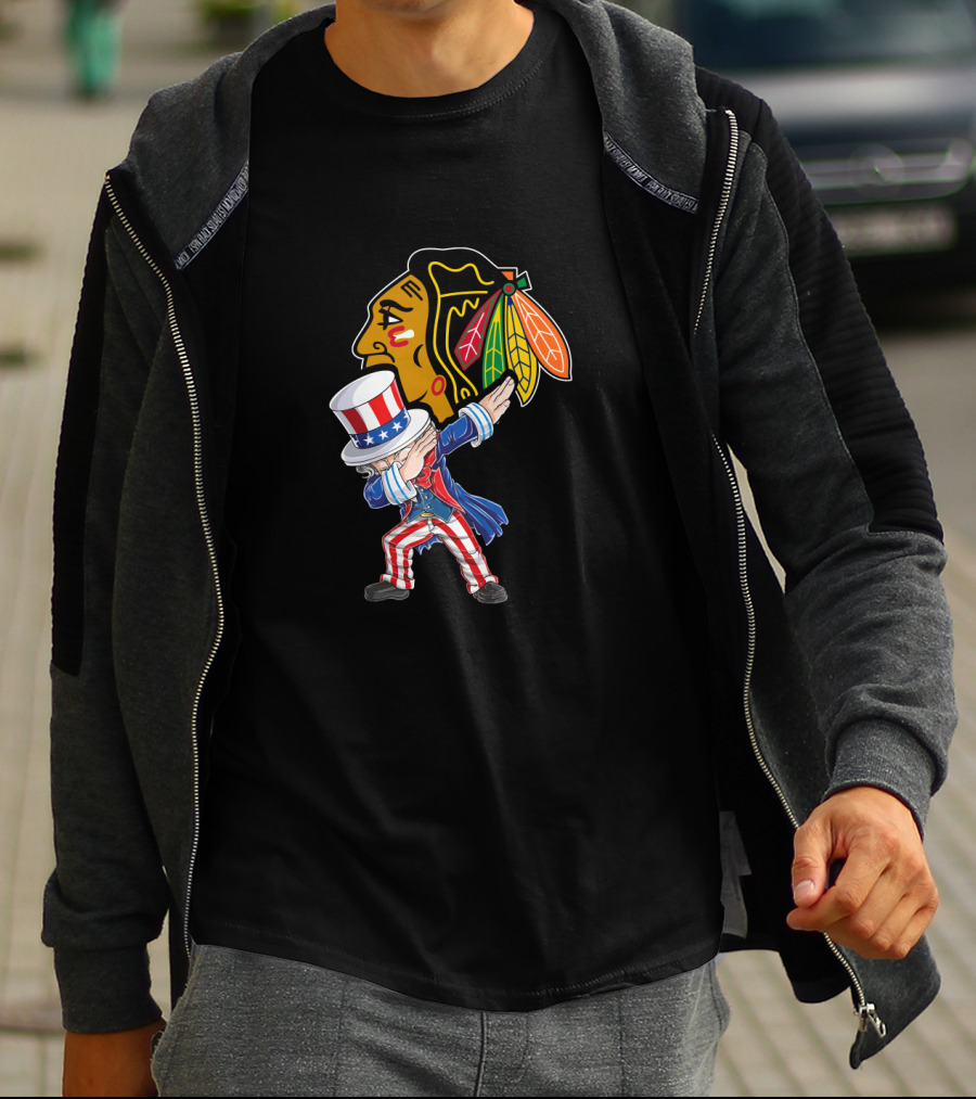 Uncle Sam Dabbing Chicago Blackhawks 4Th Of July T-Shirt