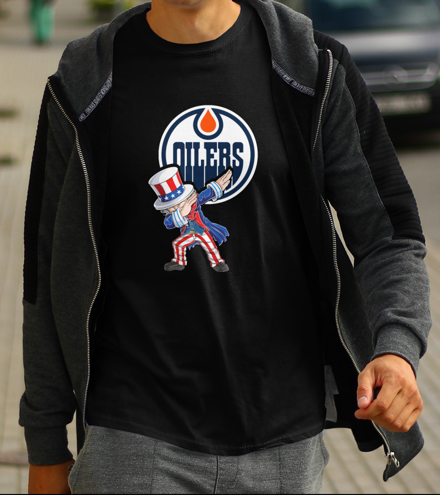 Edmonton Oilers Uncle Sam Dabbing With Logo On 4Th Of July T-Shirt