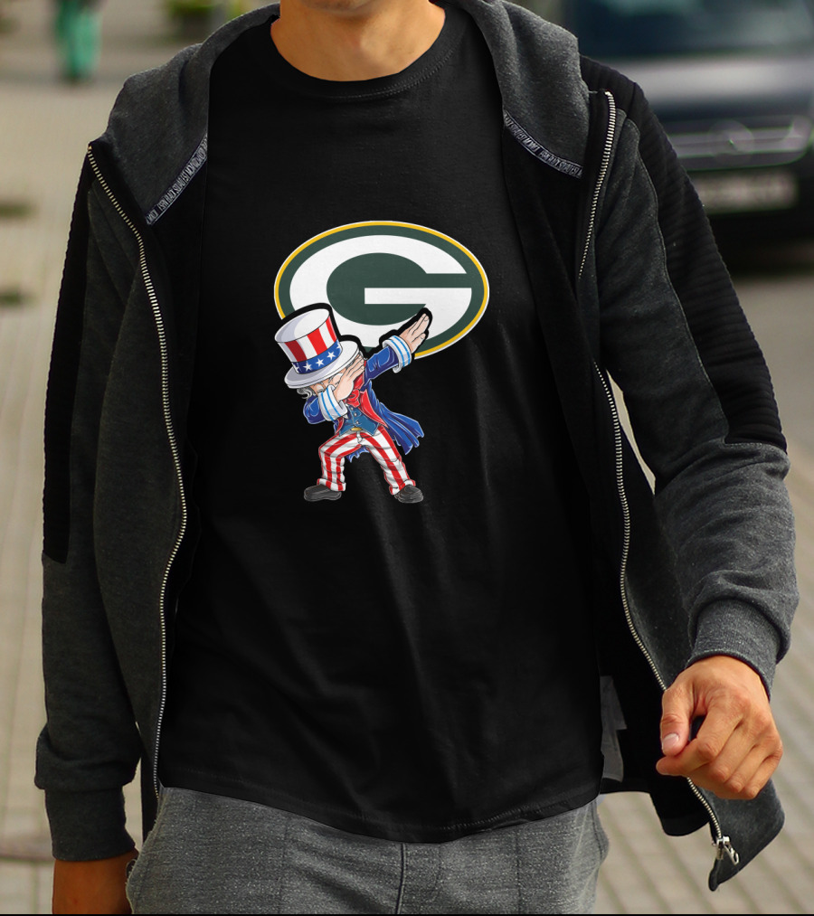 Uncle Sam Dabbing Green Bay Packers Nfl 4Th Of July T-Shirt