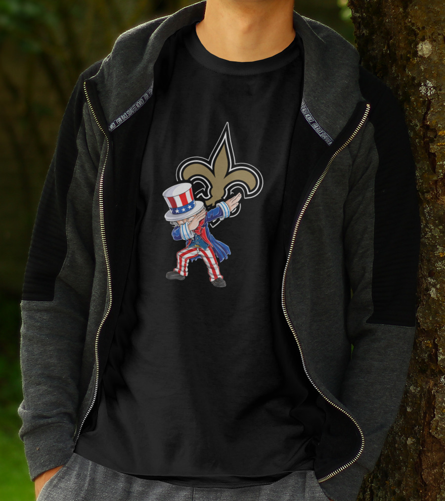 Uncle Sam Dabbing With New Orleans Saints Fleur-De-Lis For 4Th Of July Celebration T-Shirt