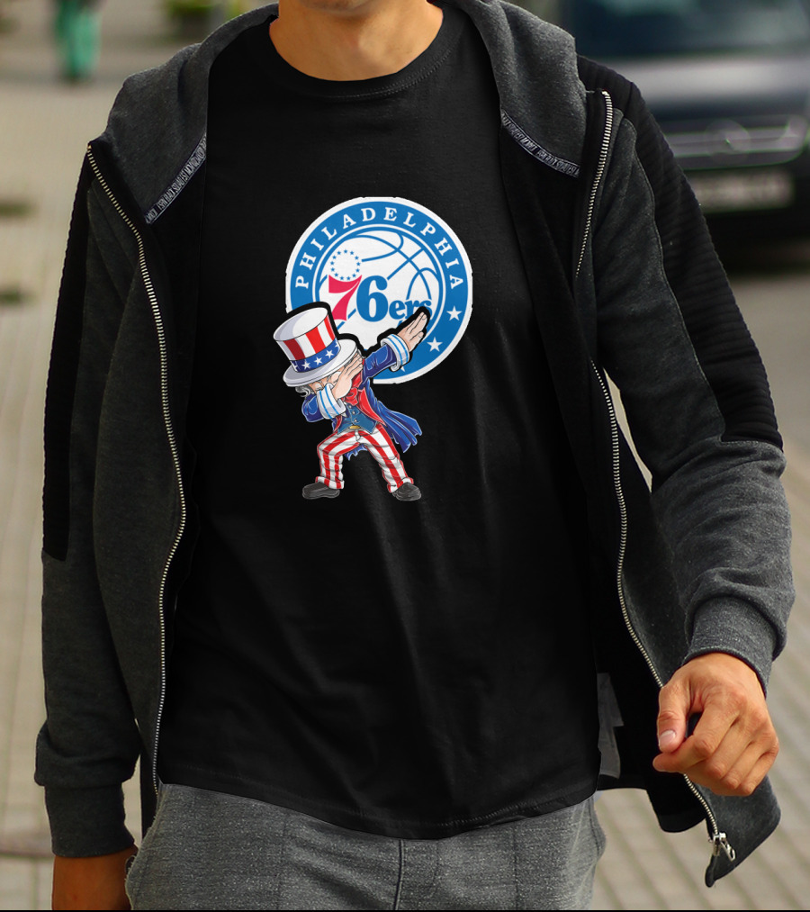 Philadelphia 76ers 4Th July Uncle Sam Dabbing Basketball Motif T-Shirt