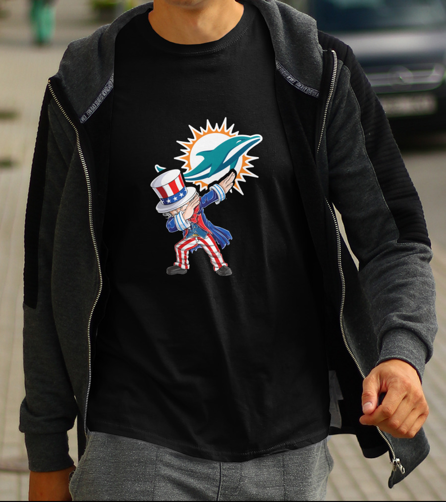 Uncle Sam Dabbing Miami Dolphins 4Th Of July Celebration T-Shirt
