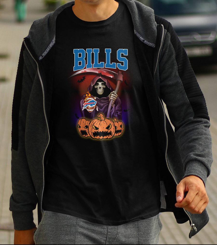 Buffalo Bills Reaper Halloween Scythe Skull Pumpkins T-Shirt