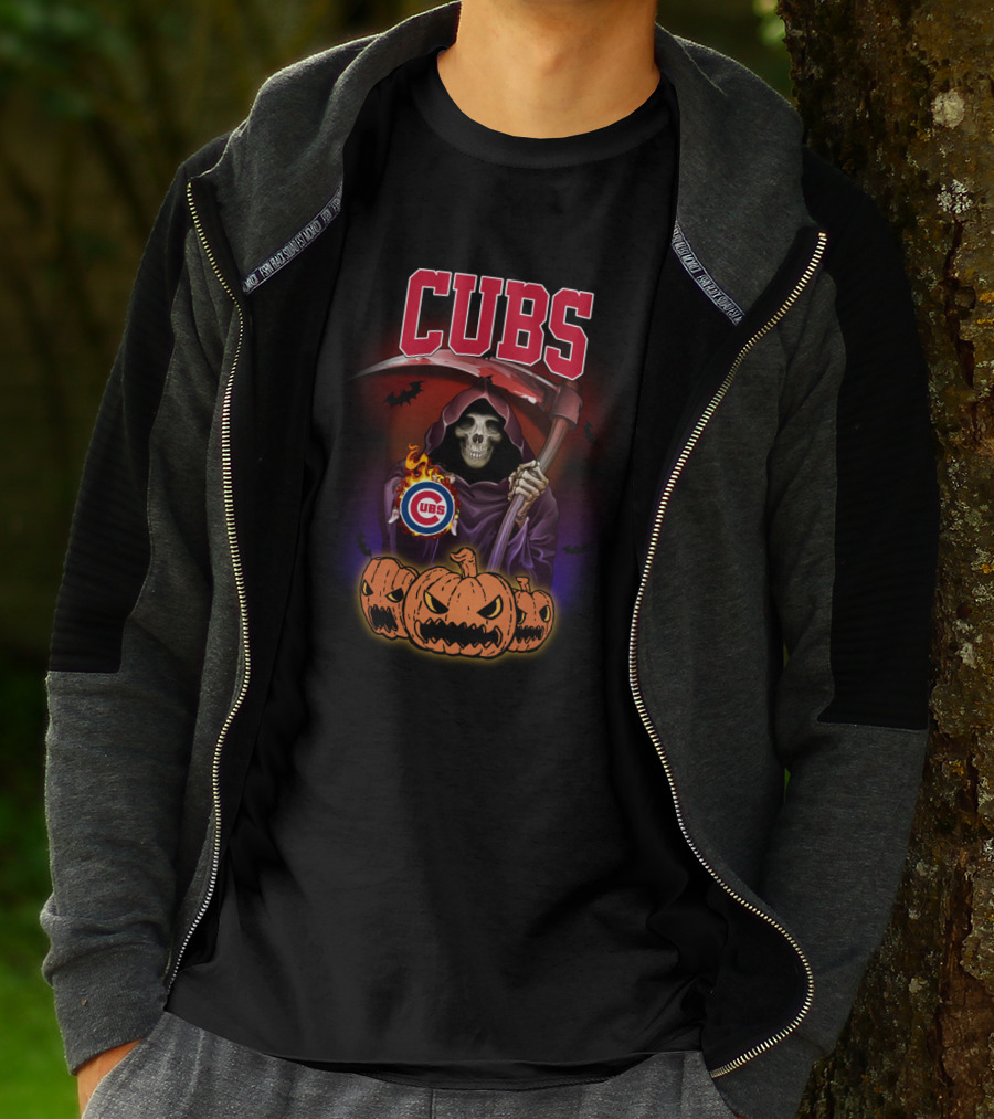 Cubs Reaper With Scythe And Pumpkins Halloween T-Shirt