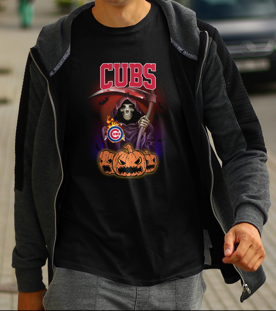 Cubs Reaper With Scythe And Pumpkins Halloween T-Shirt