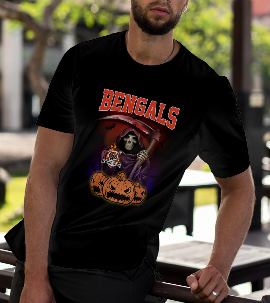 Bengals Cincinnati Reaper With Pumpkins And Scythe Halloween T-Shirt