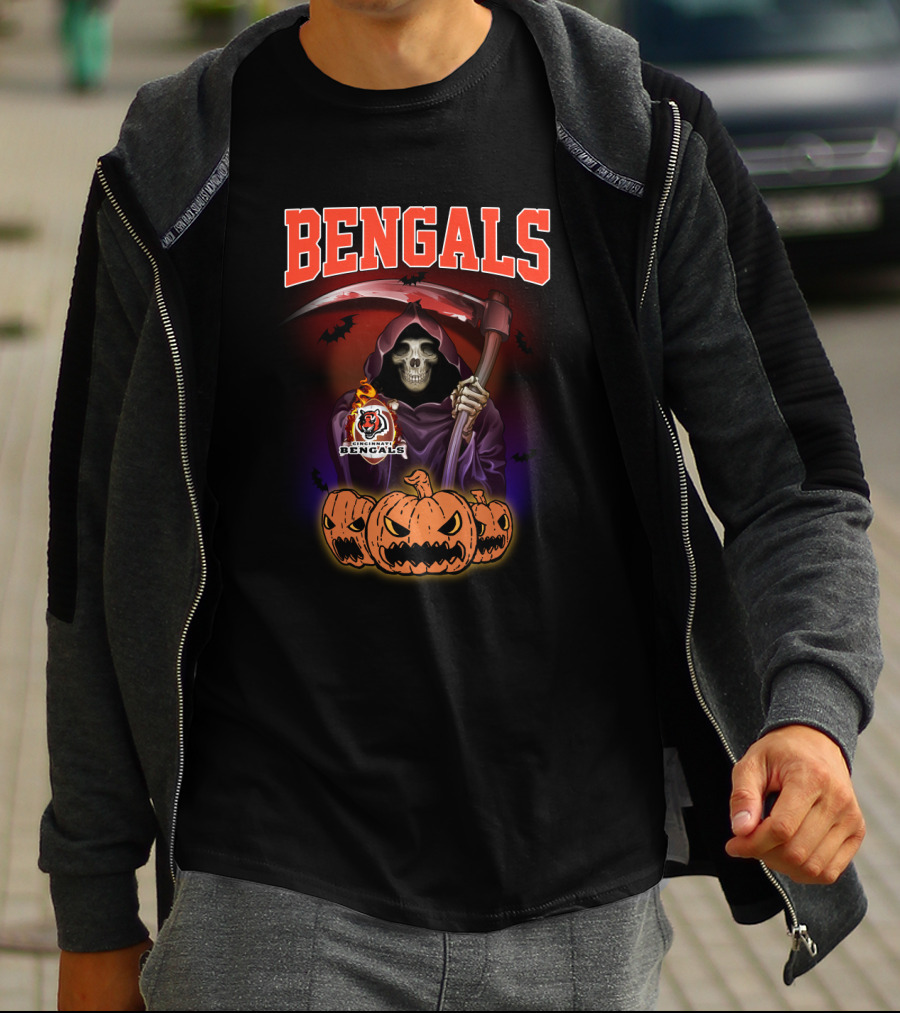 Bengals Cincinnati Reaper With Pumpkins And Scythe Halloween T-Shirt