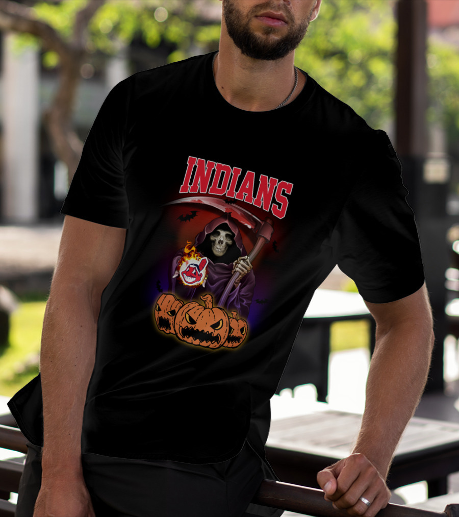 Indians Halloween Reaper With Pumpkins And Scythe T-Shirt