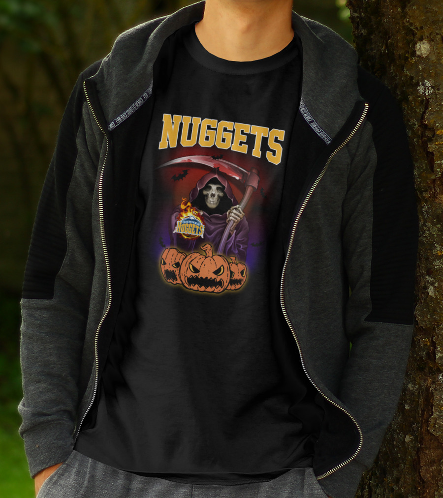 Nuggets Grim Reaper With Scythe And Pumpkins Halloween T-Shirt