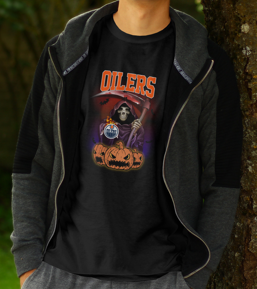 Oilers Reaper Scythe And Pumpkins Halloween T-Shirt