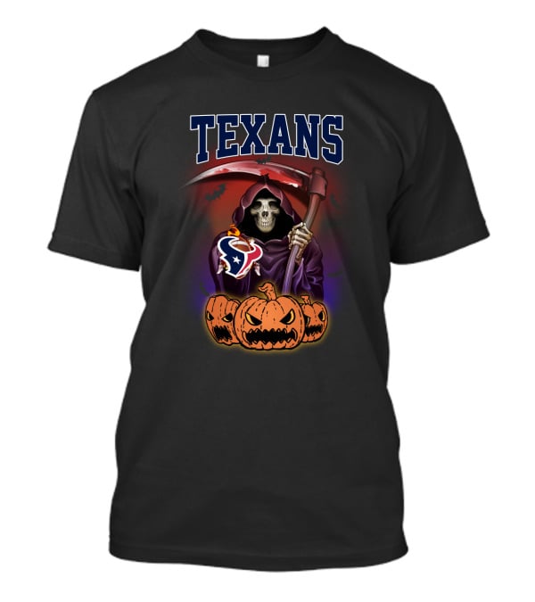 Texans Halloween Grim Reaper Pumpkin Scene With Football T-Shirt