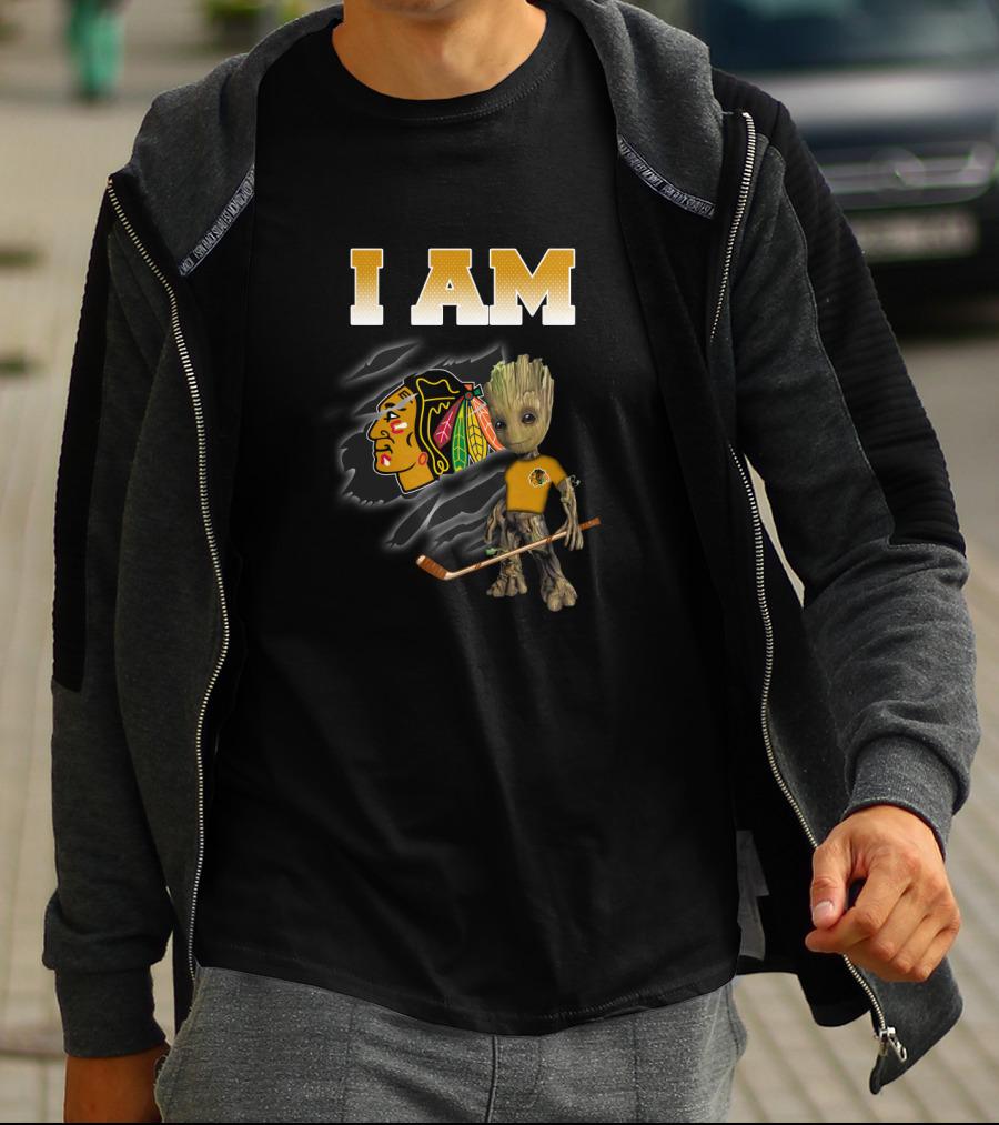 I Am Chicago Blackhawks Groot Hockey Fan T-Shirt