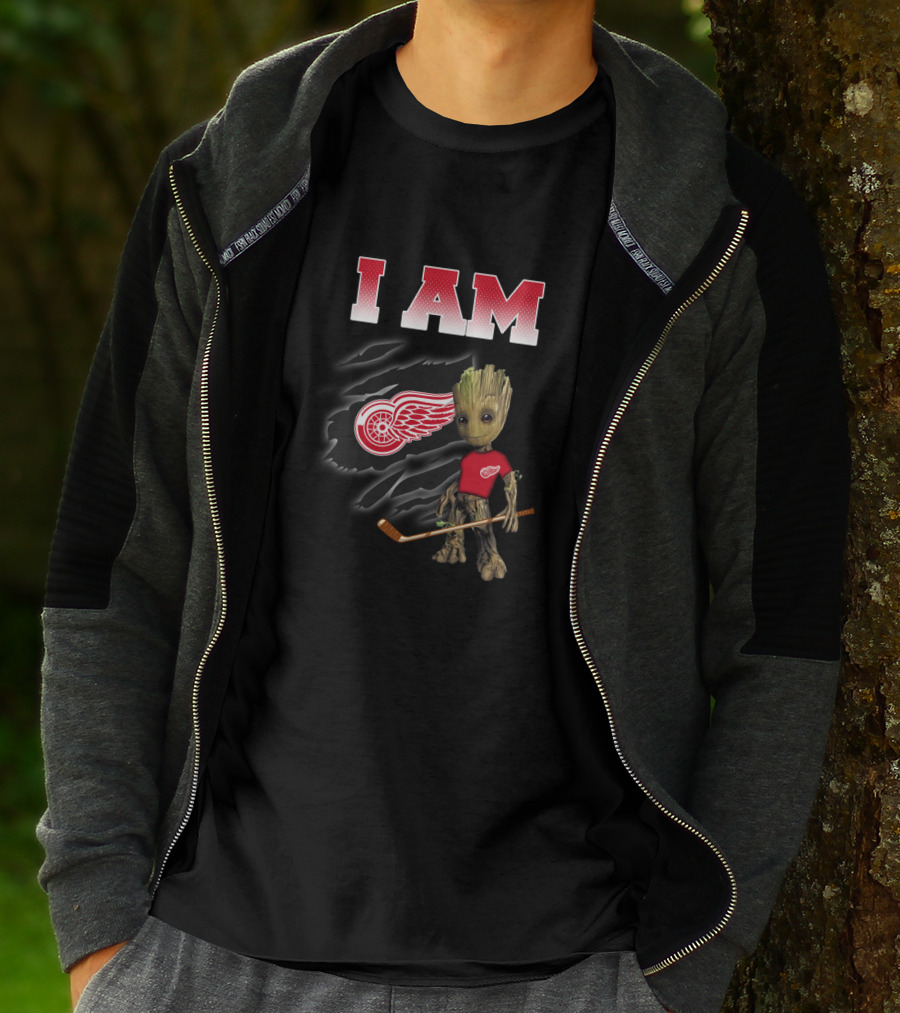 I Am Detroit Red Wings Groot Fan Hockey Nhl Guardians Of The Galaxy T-Shirt