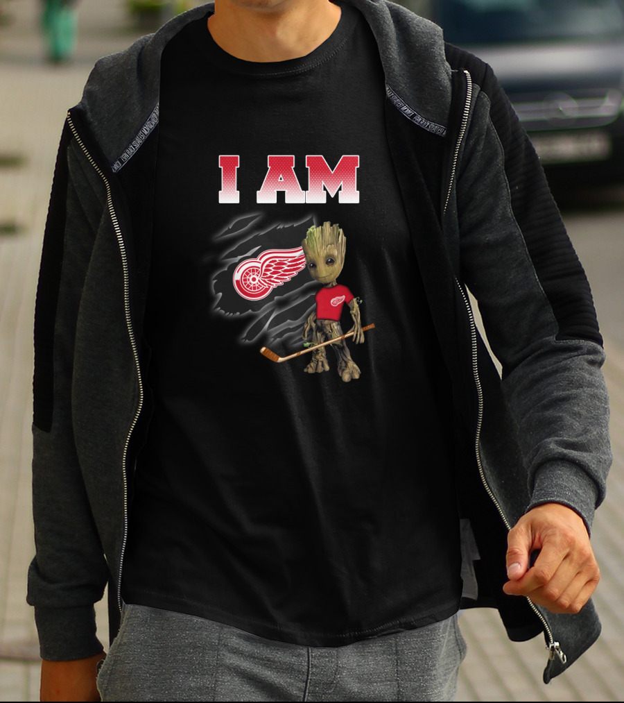 I Am Detroit Red Wings Groot Fan Hockey Nhl Guardians Of The Galaxy T-Shirt