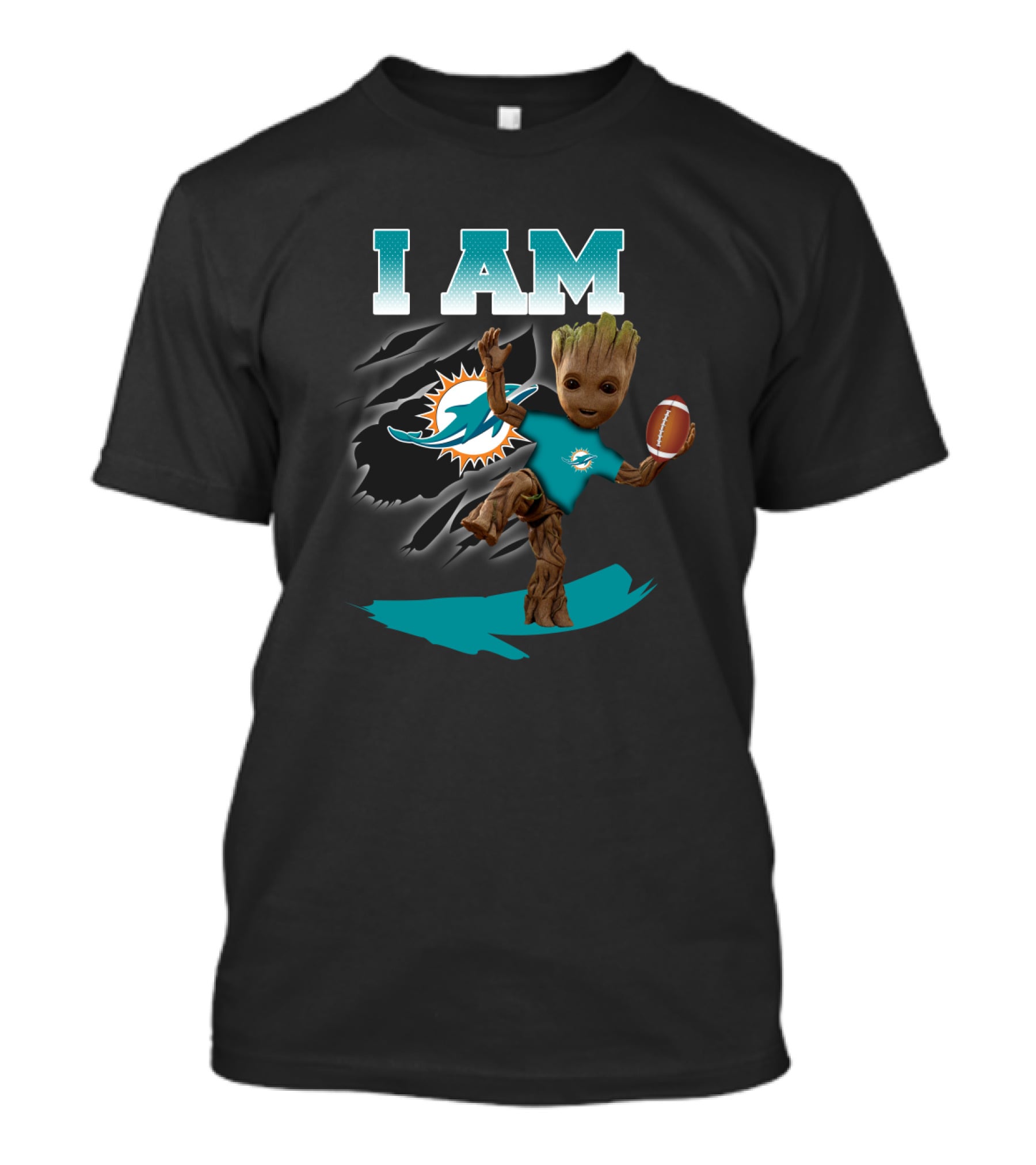 I Am Miami Dolphins Groot With Football T-Shirt